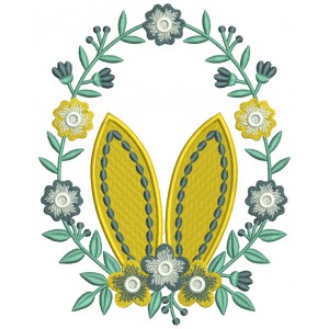 Bunny Ears Wreath Easter Filled Machine Embroidery Design Digitized Pattern 